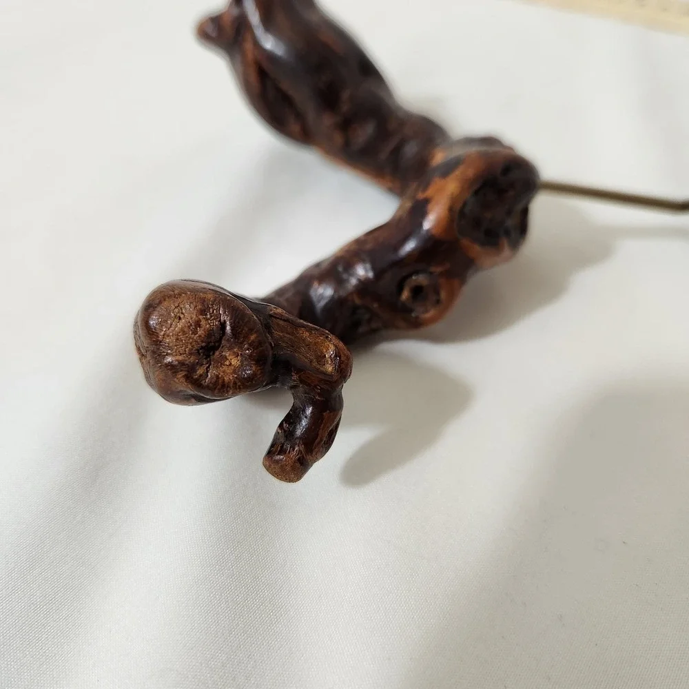 Vintage Hand Carved Wood Handle Corkscrew Rustic Folk Art Grapevine Root Style